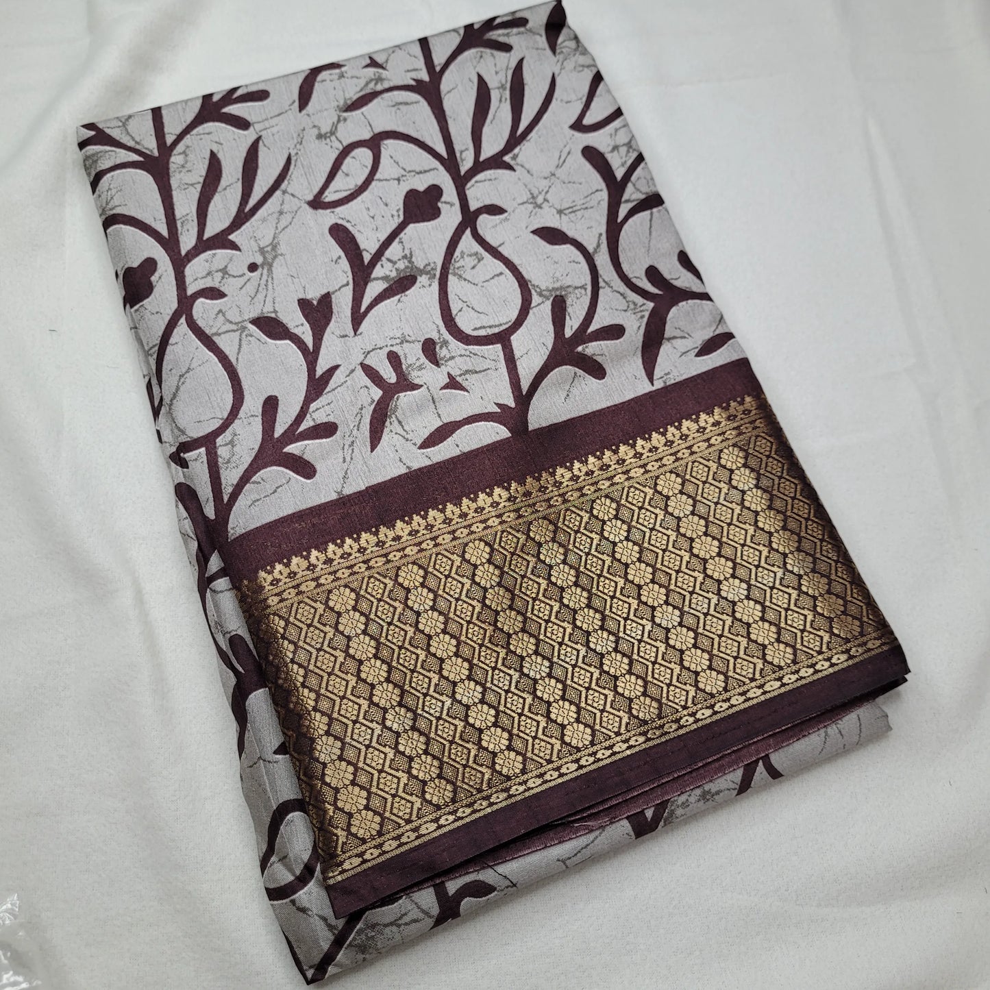 Elegant Maroon  Saree with Bold Prints and Woven Border| Semi-Dola Silk |P4-001