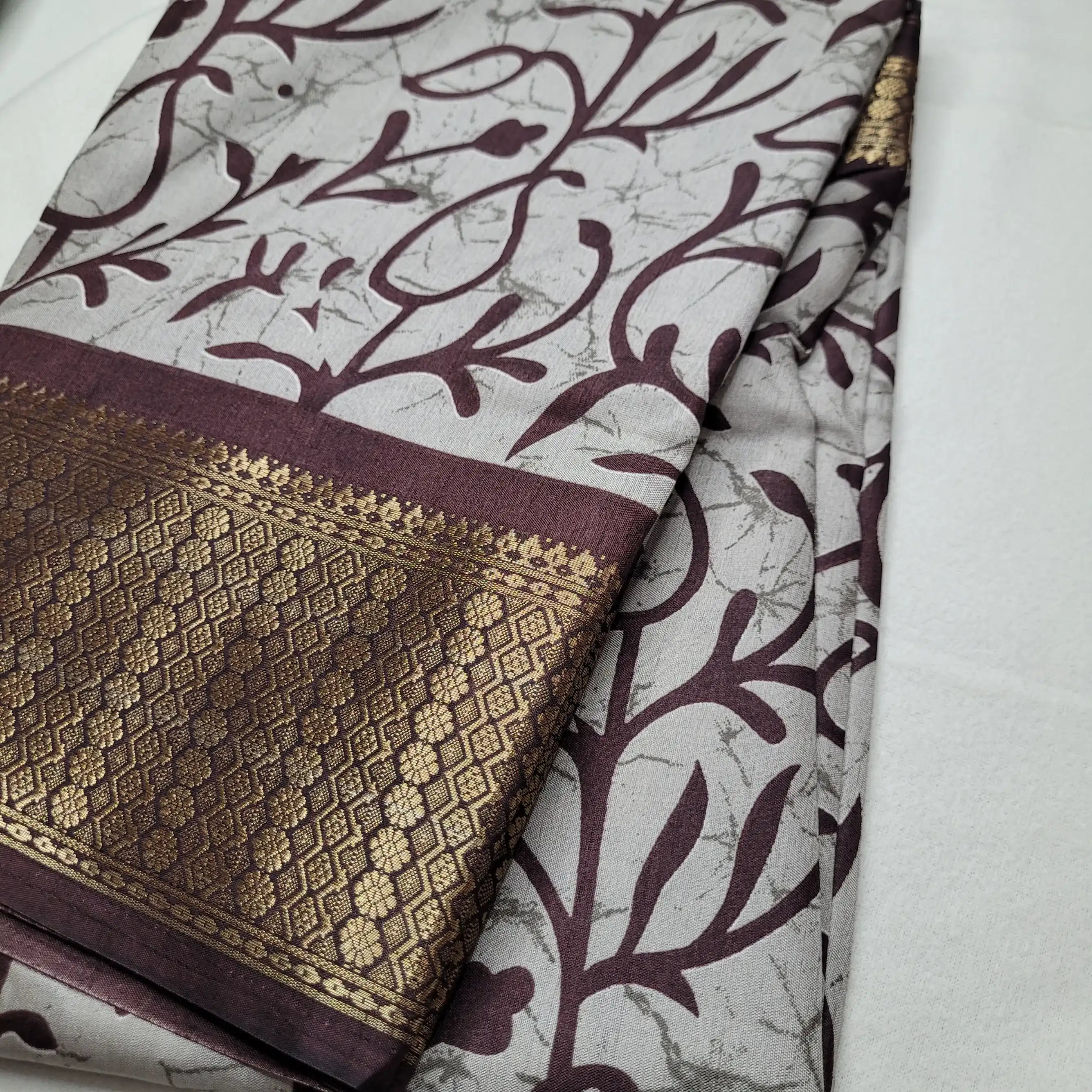 Elegant Maroon  Saree with Bold Prints and Woven Border| Semi-Dola Silk |P4-001