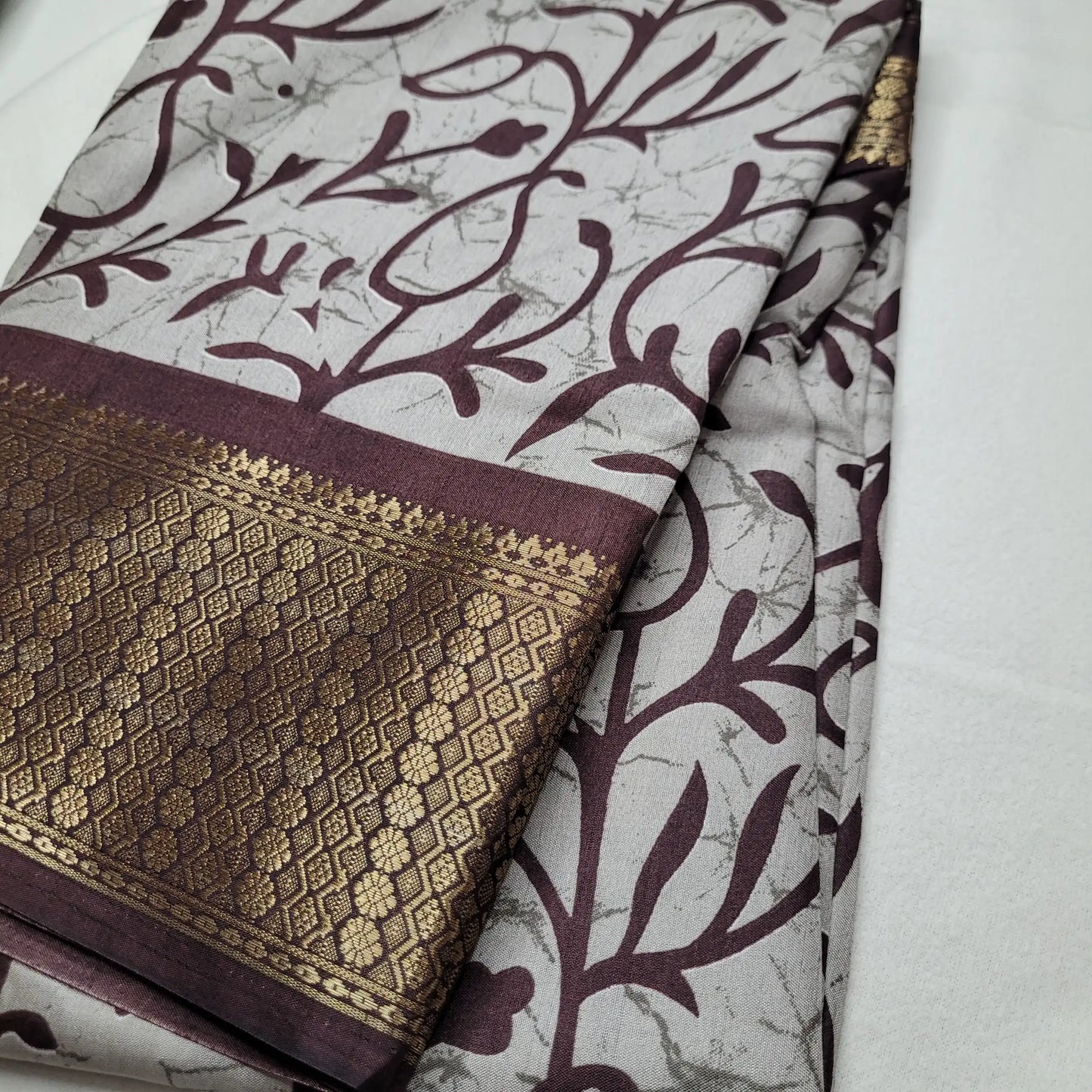 Elegant Maroon  Saree with Bold Prints and Woven Border| Semi-Dola Silk |P4-001