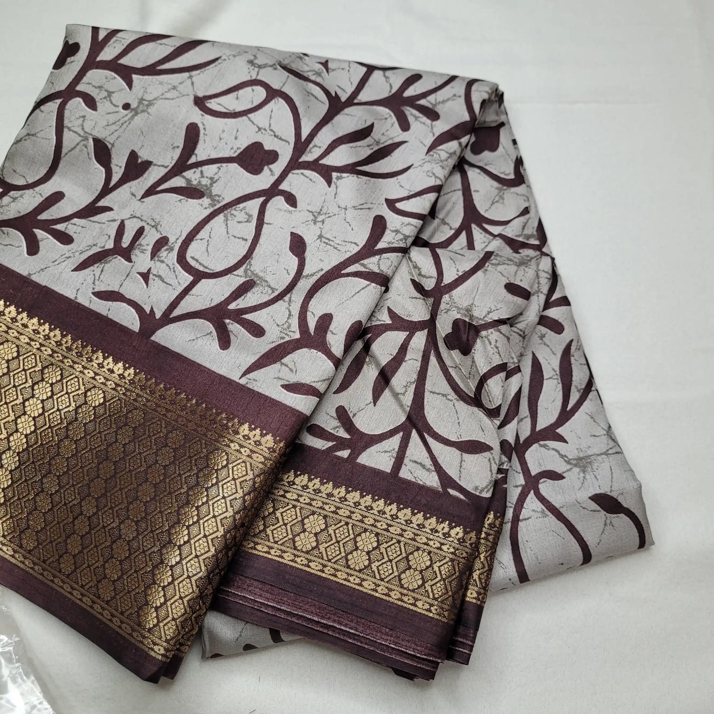 Elegant Maroon  Saree with Bold Prints and Woven Border| Semi-Dola Silk |P4-001