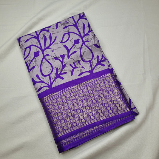 Vibrant Purple  Saree with Bold Prints and Woven Border| Semi-Dola Silk | P4-002