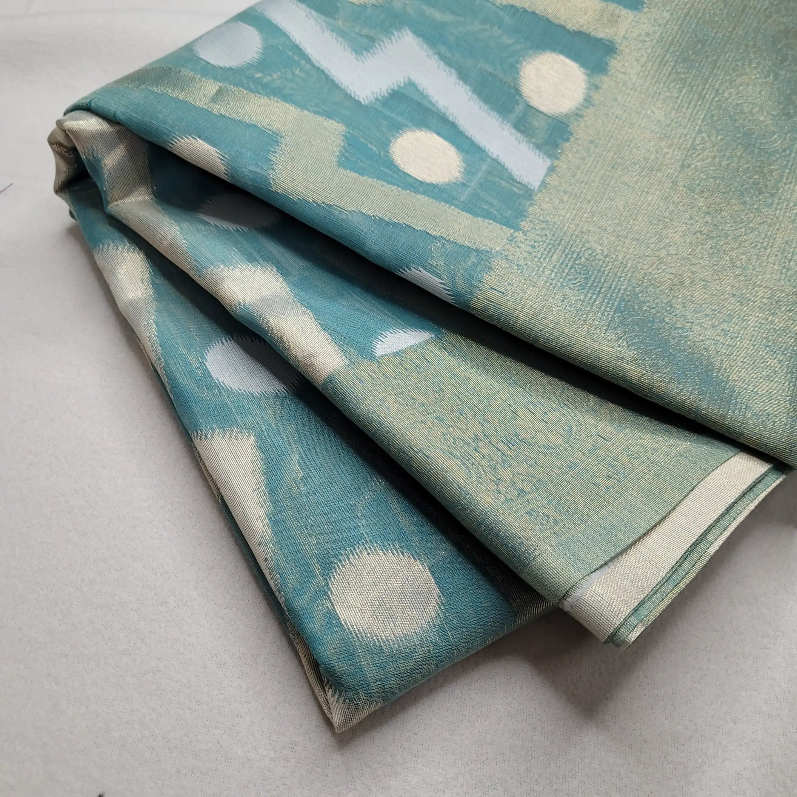 Blue Linen Saree with Geometric Prints | P2-002