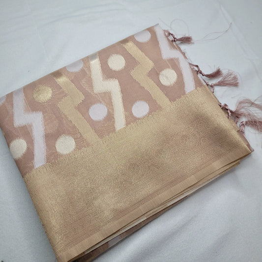 Dusty Rose Linen Saree with Geometric Prints | P2-001