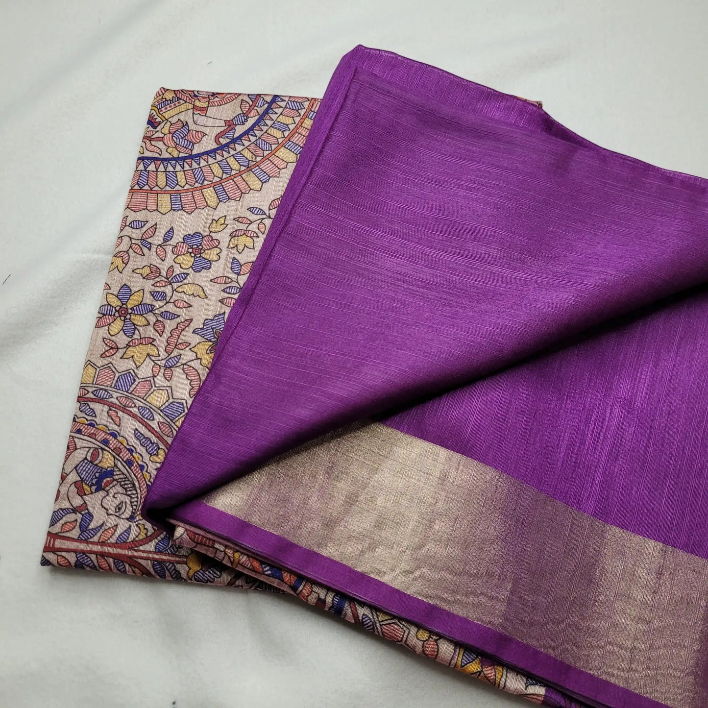 Vibrant Violet Tussar Saree with Kalamkari Art | P3-001