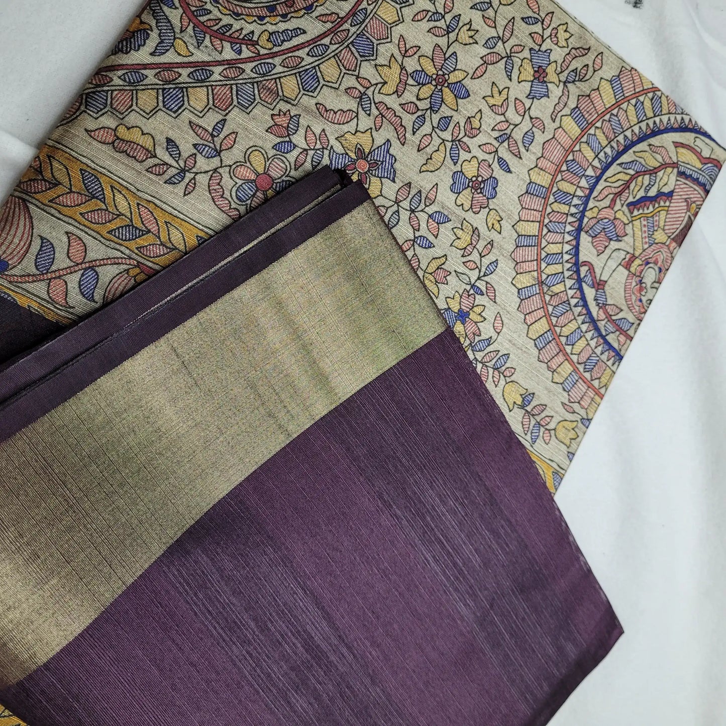 Regal Plum Tussar Saree with Kalamkari Art | P3-002