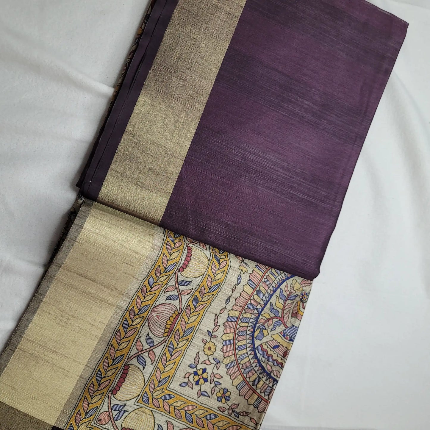 Regal Plum Tussar Saree with Kalamkari Art | P3-002