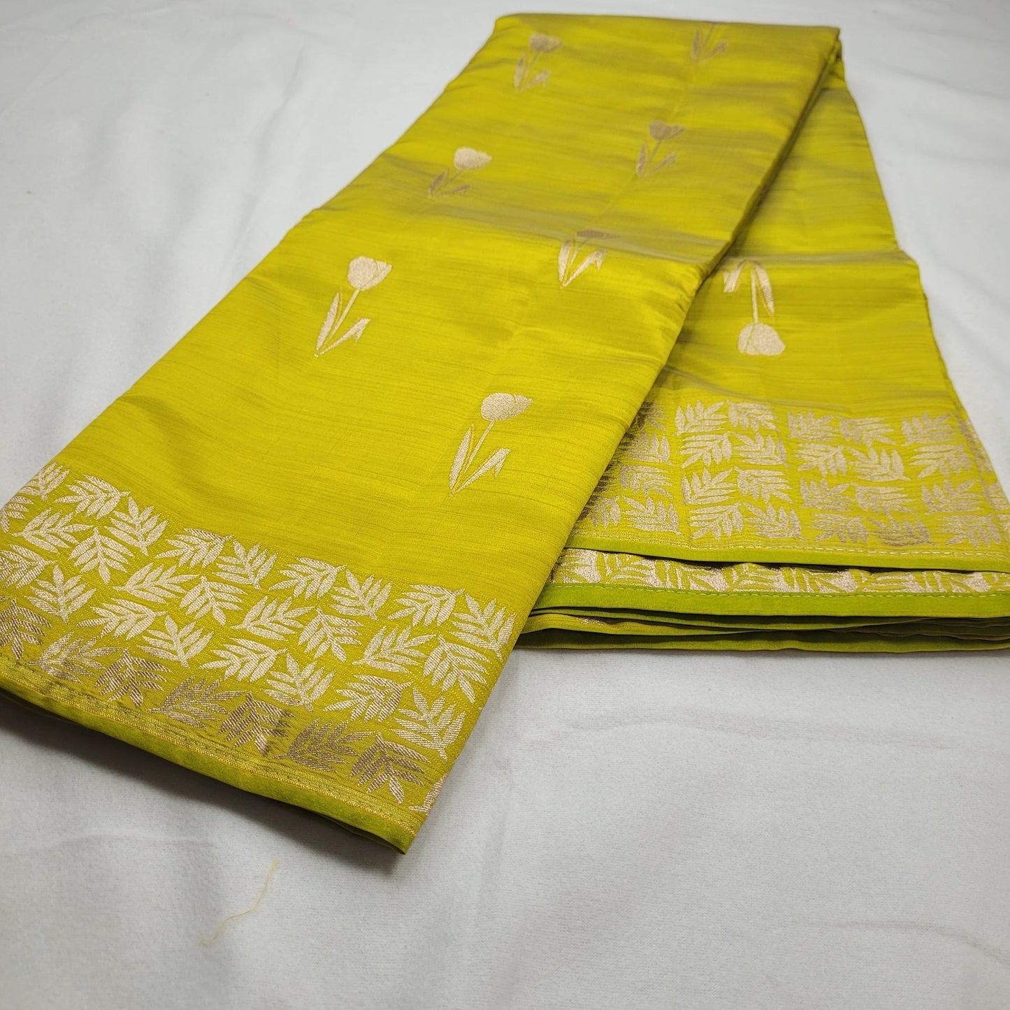 Lime Lemon Lavender Tussar Silk Saree with Intricate Gold Border | O3-002