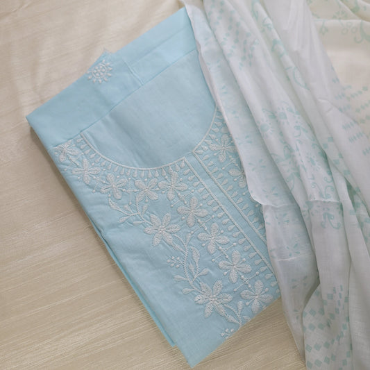 Light Blue Embroidered Unstitched Suit Set | T0-002