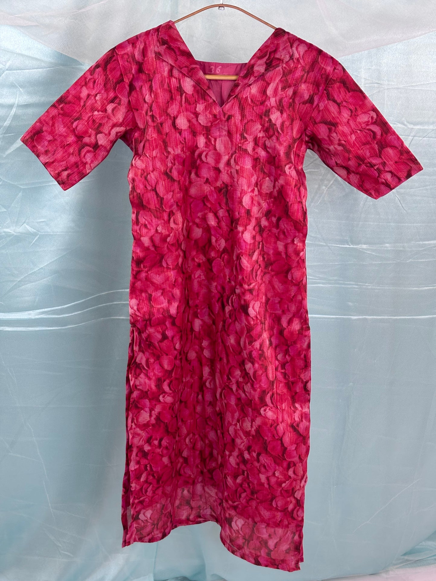 Custom-Made Floral Red Rose Petals Organza Kurti | USK-M2O-010