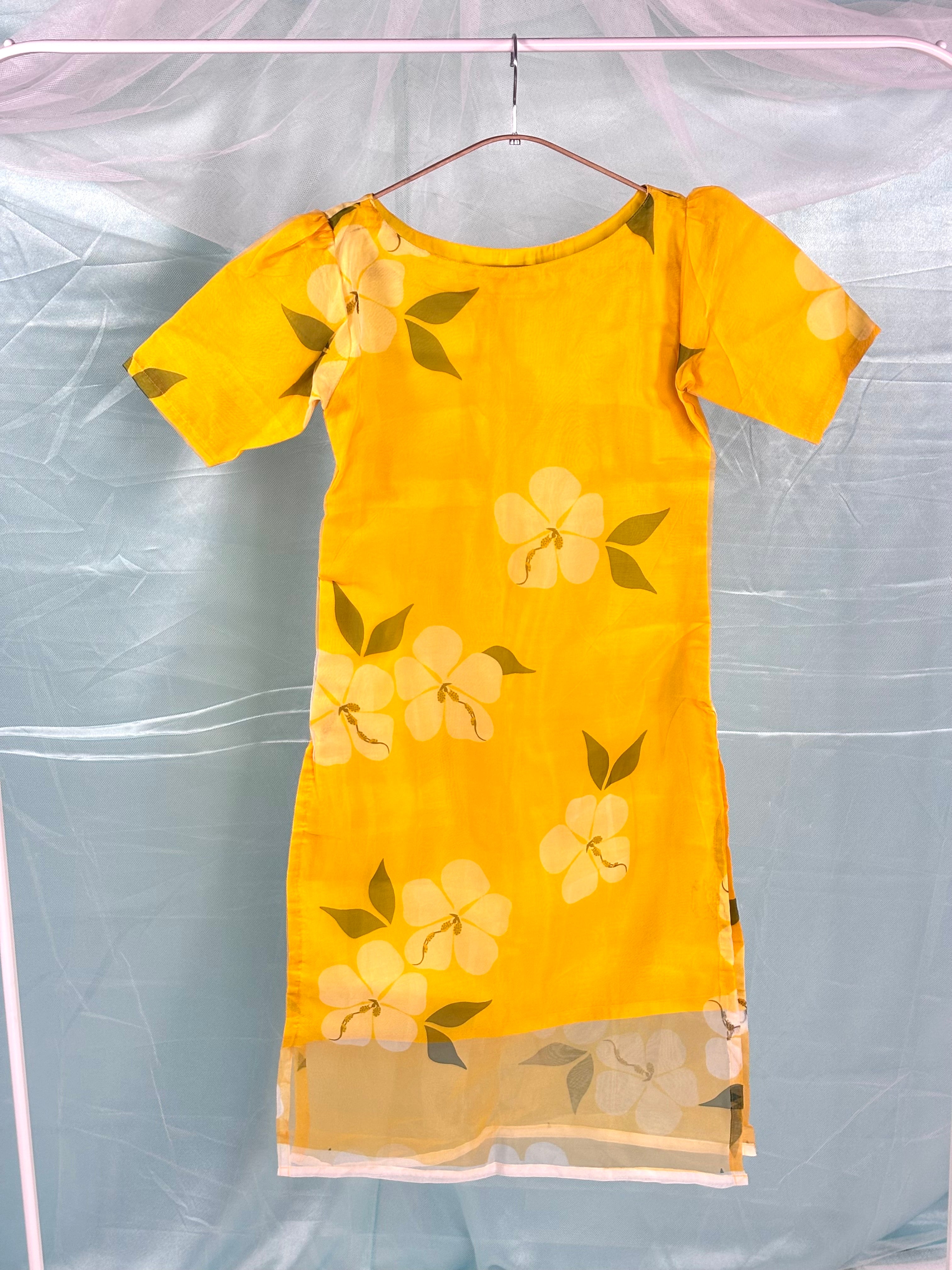 Custom-Made Floral Yellow Organza Kurtis | USK-M2O-007K