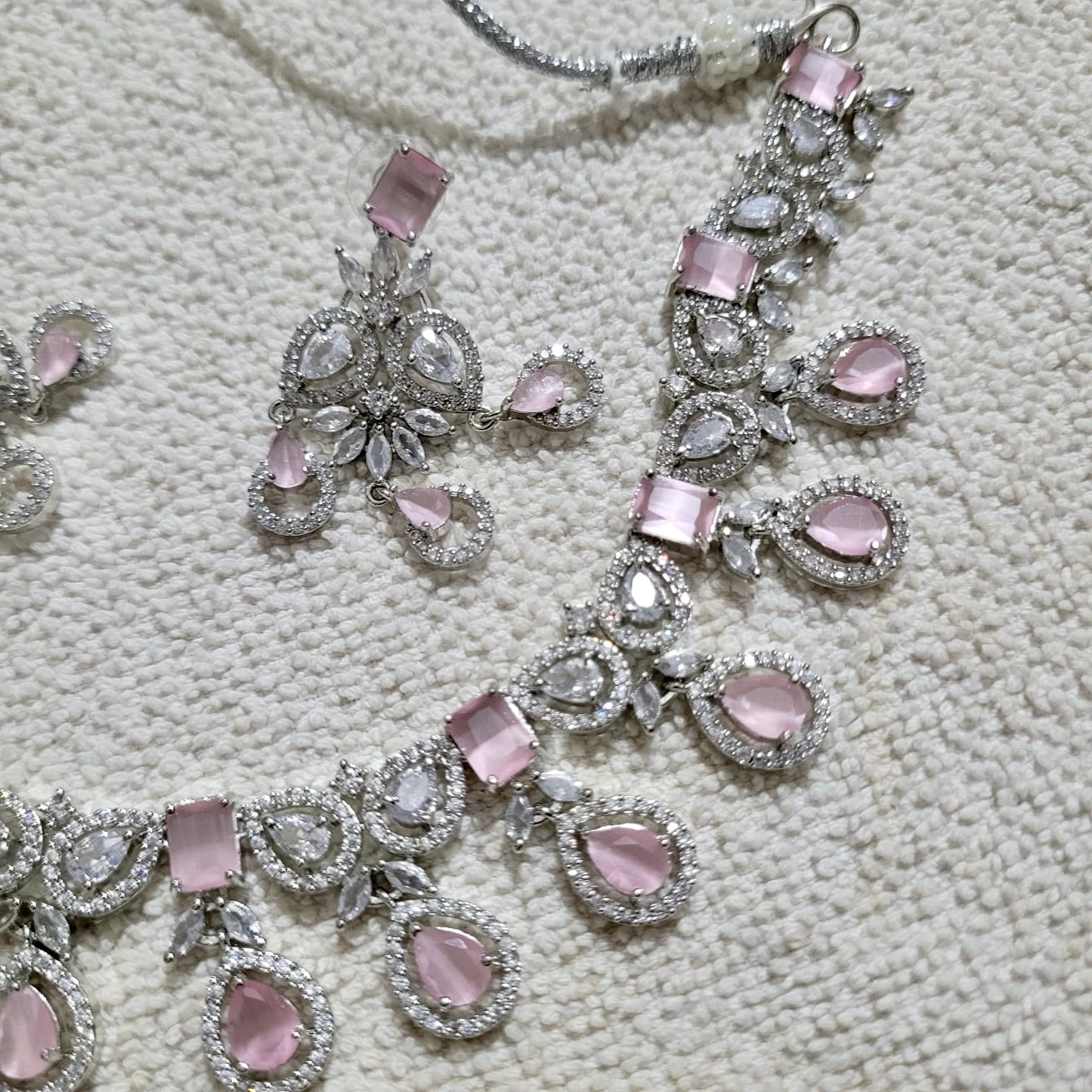 Blush Pink Stone Necklace Set with Earrings | CS-B1-024