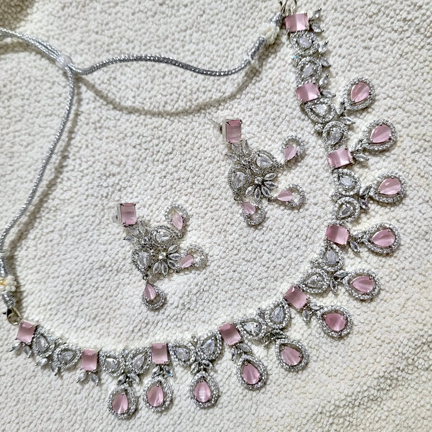 Blush Pink Stone Necklace Set with Earrings | CS-B1-024