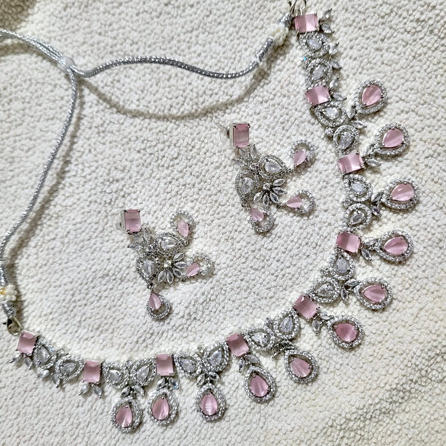 Blush Pink Stone Necklace Set with Earrings | CS-B1-024