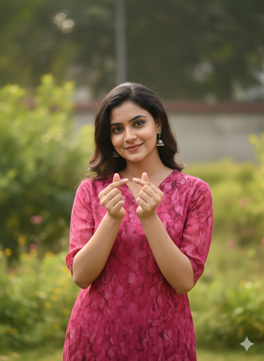 Custom-Made Floral Red Rose Petals Organza Kurti | USK-M2O-010