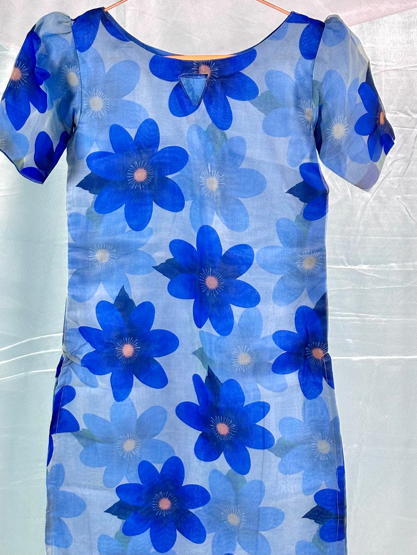 Custom-Made Floral Blue Organza Kurti | USK-M2O-008K