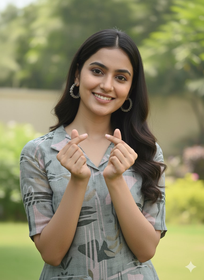 Custom-Made Abstract Art Green Organza Kurti | USK-M2O-009