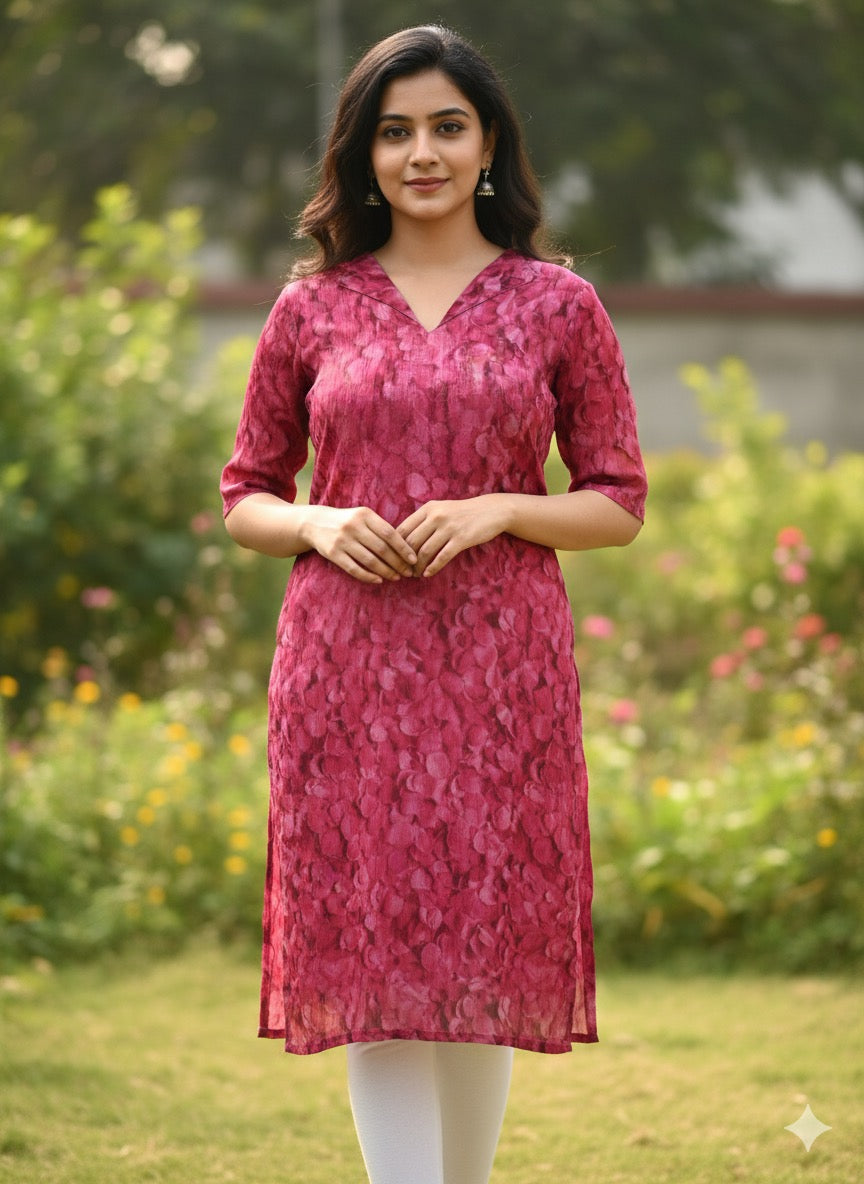 Custom-Made Floral Red Rose Petals Organza Kurti | USK-M2O-010