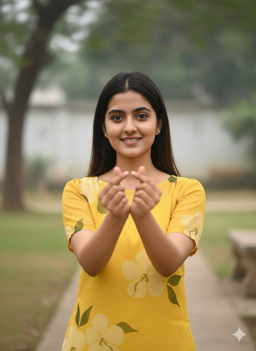 Custom-Made Floral Yellow Organza Kurtis | USK-M2O-007K