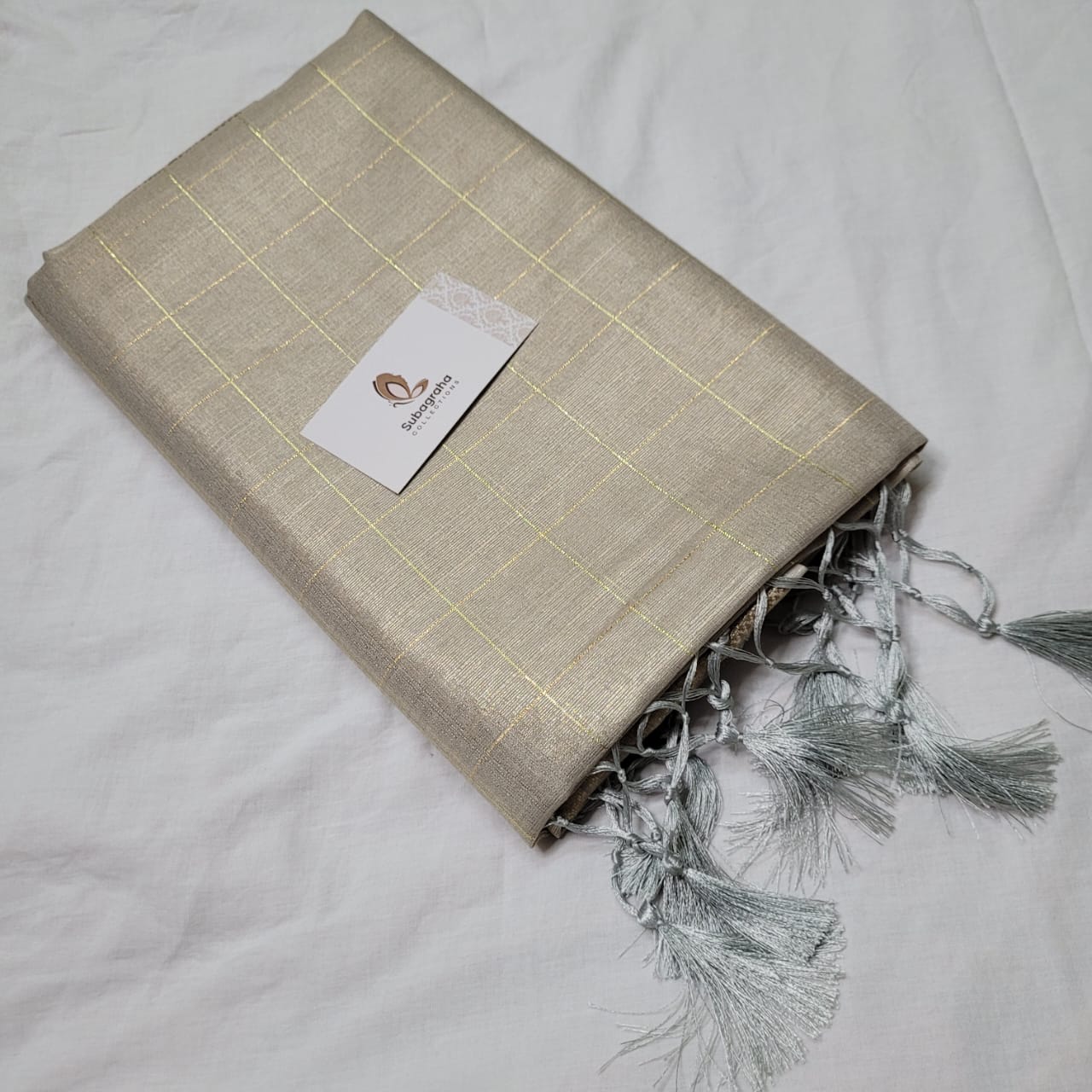 Soft Gold Checked Soft Silk Saree with Subtle Zari Border | C2-003K