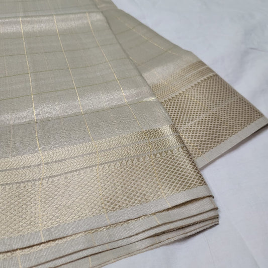 Soft Gold Checked Soft Silk Saree with Subtle Zari Border | C2-003K