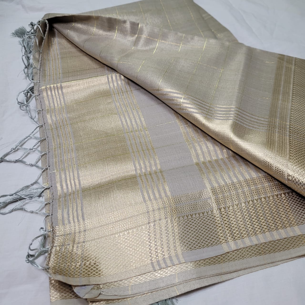 Soft Gold Checked Soft Silk Saree with Subtle Zari Border | C2-003K