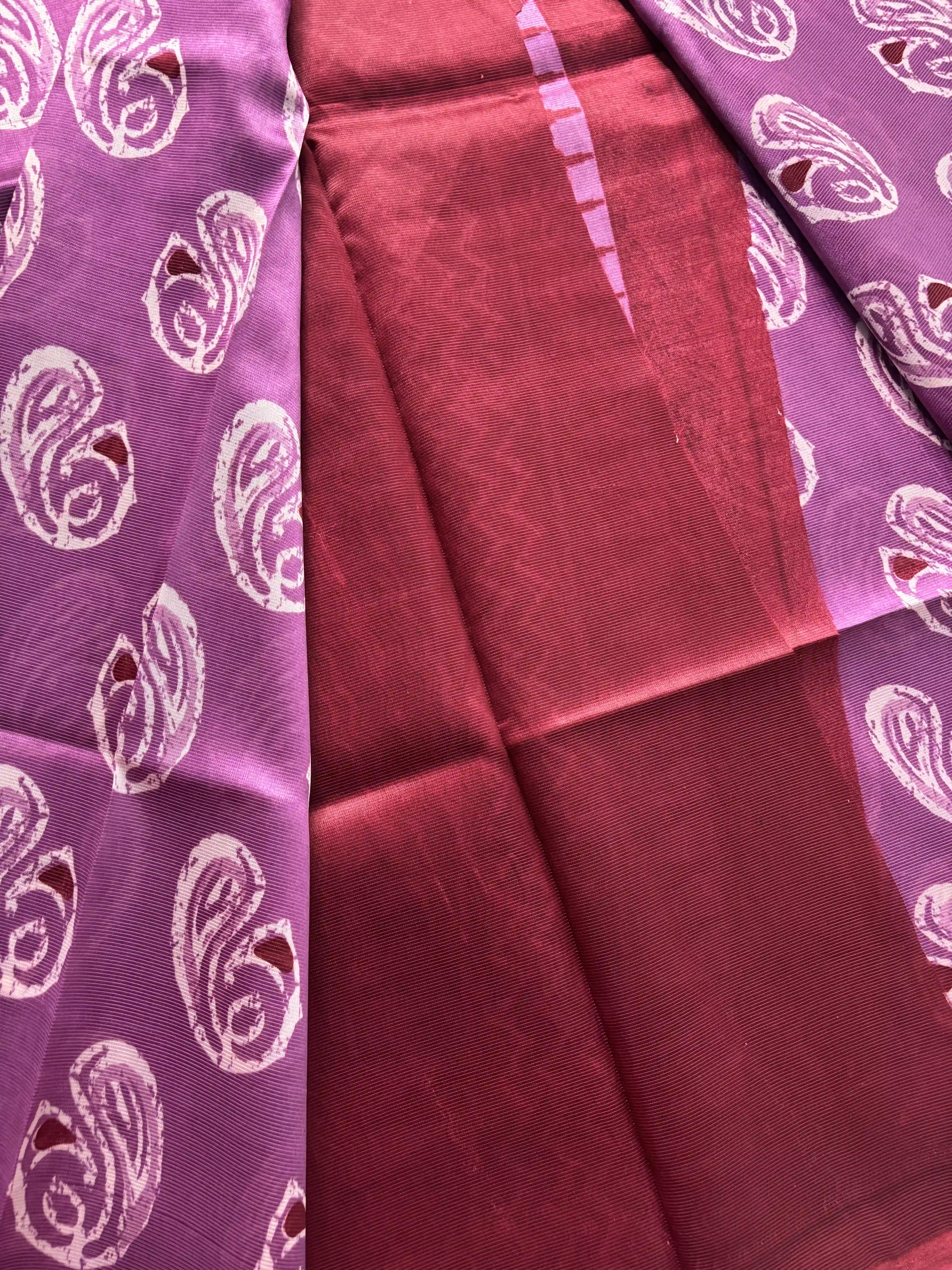 Pink Silk Soft Cotton Saree with Mango Motif Body and Zig Zag pattern Red Border and pallu