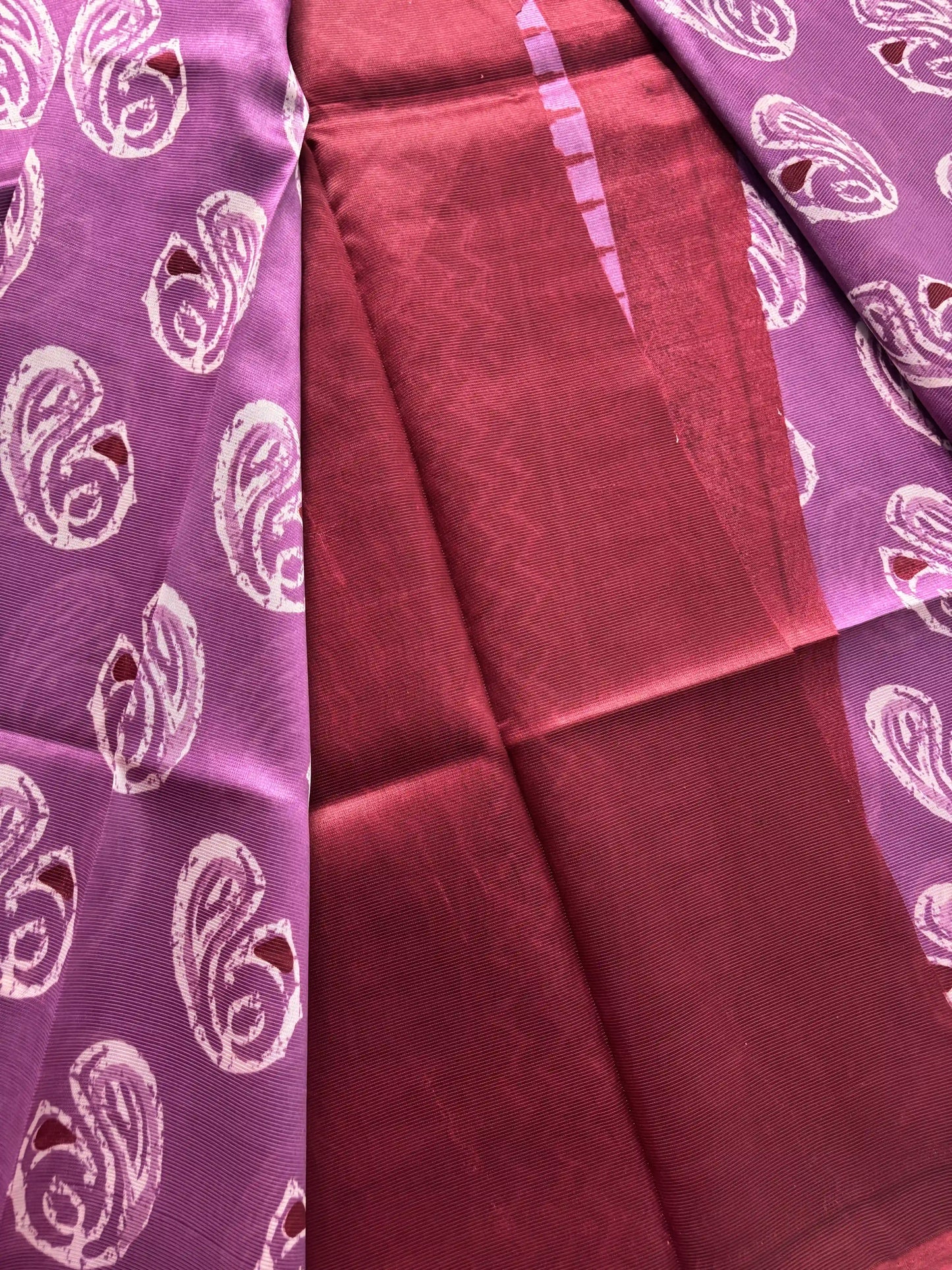 Pink Silk Soft Cotton Saree with Mango Motif Body and Zig Zag pattern Red Border and pallu