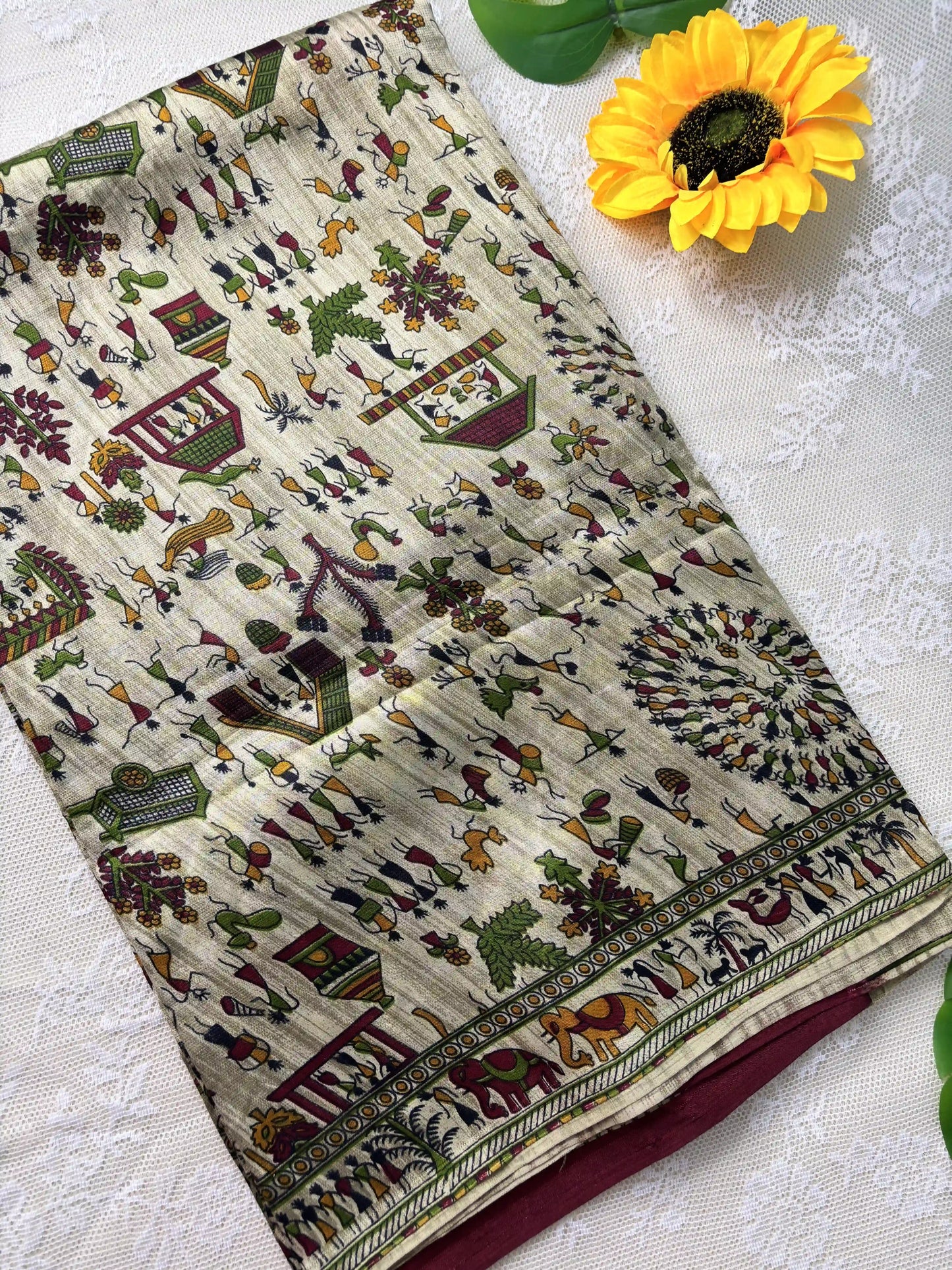 Silk Soft Cotton Saree with Concentric warli print and pink blouse