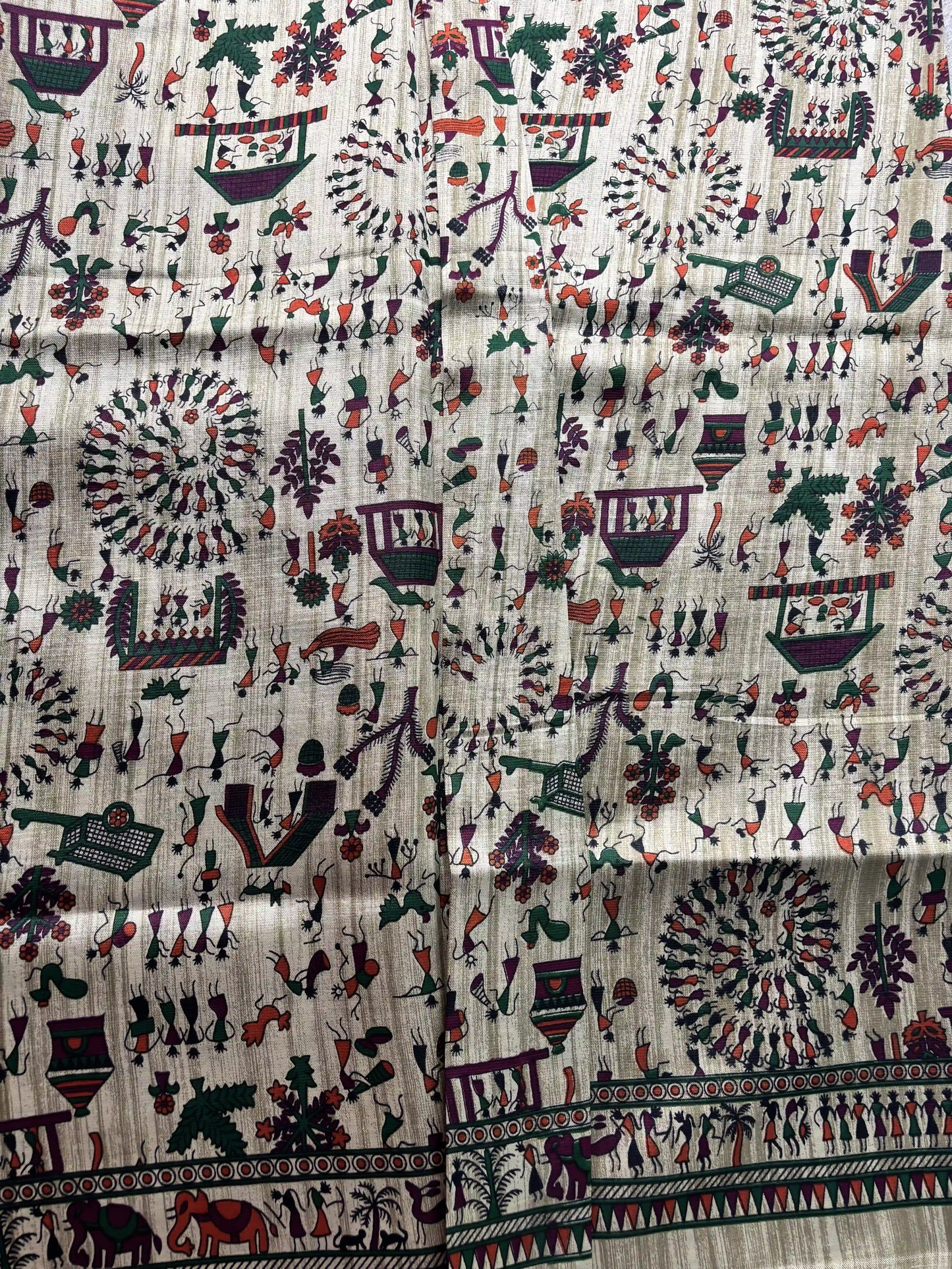 Silk Soft Cotton Saree with Concentric warli print and purple blouse