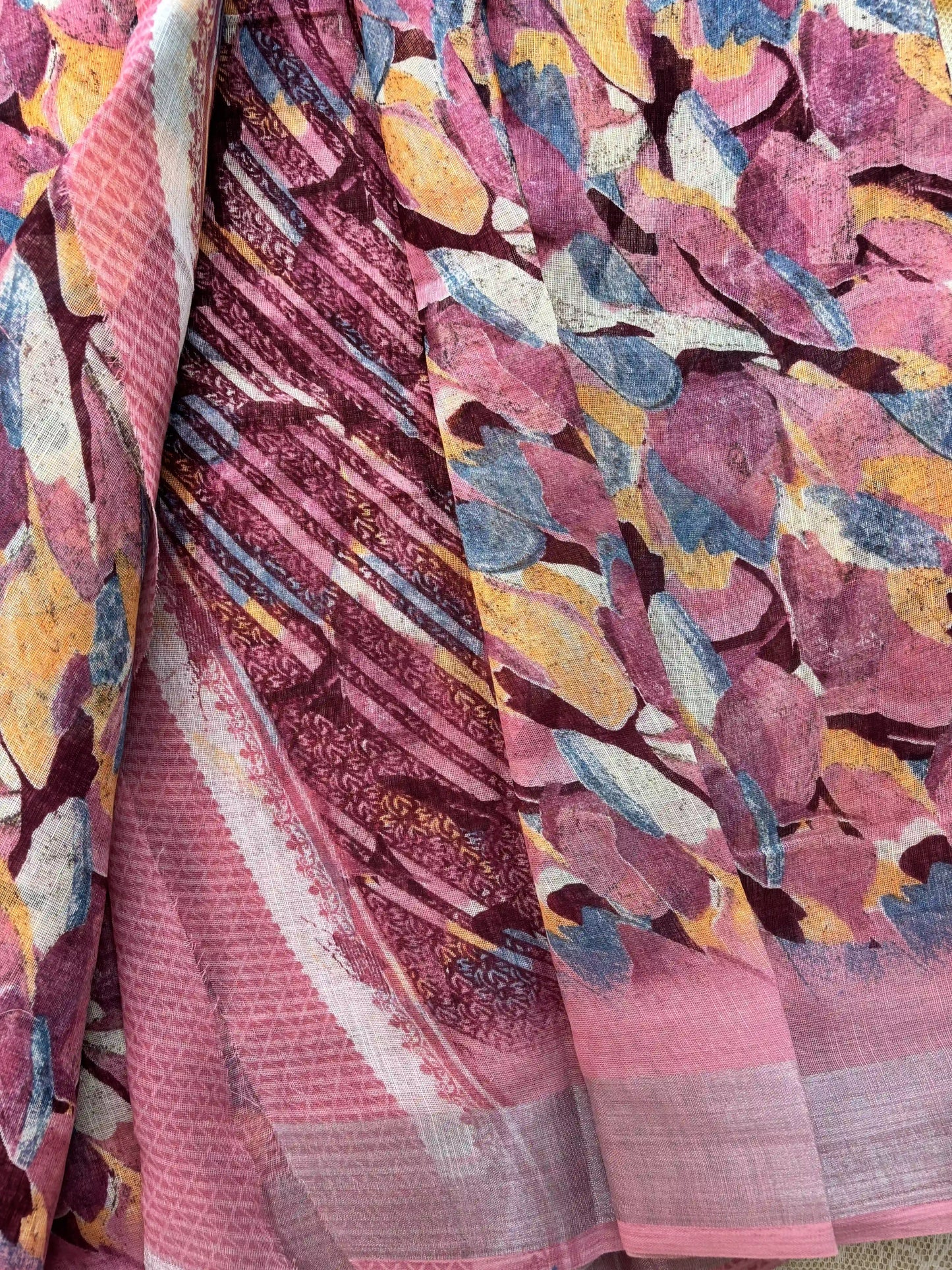 Peach Semi Linen Cotton Floral Print Saree