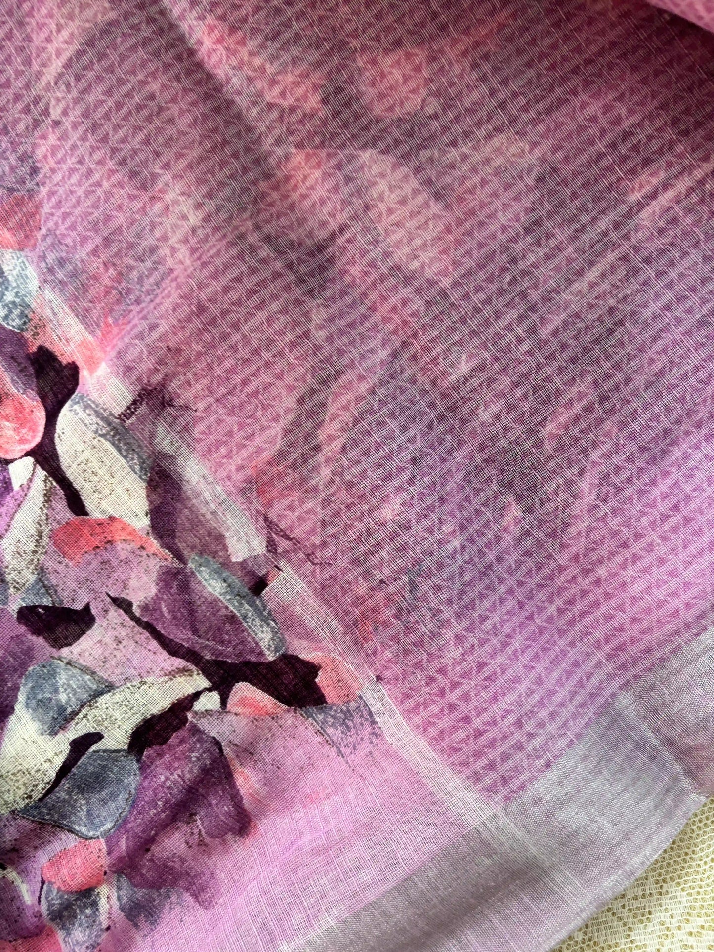 Pink Semi Linen Cotton Floral Print Saree