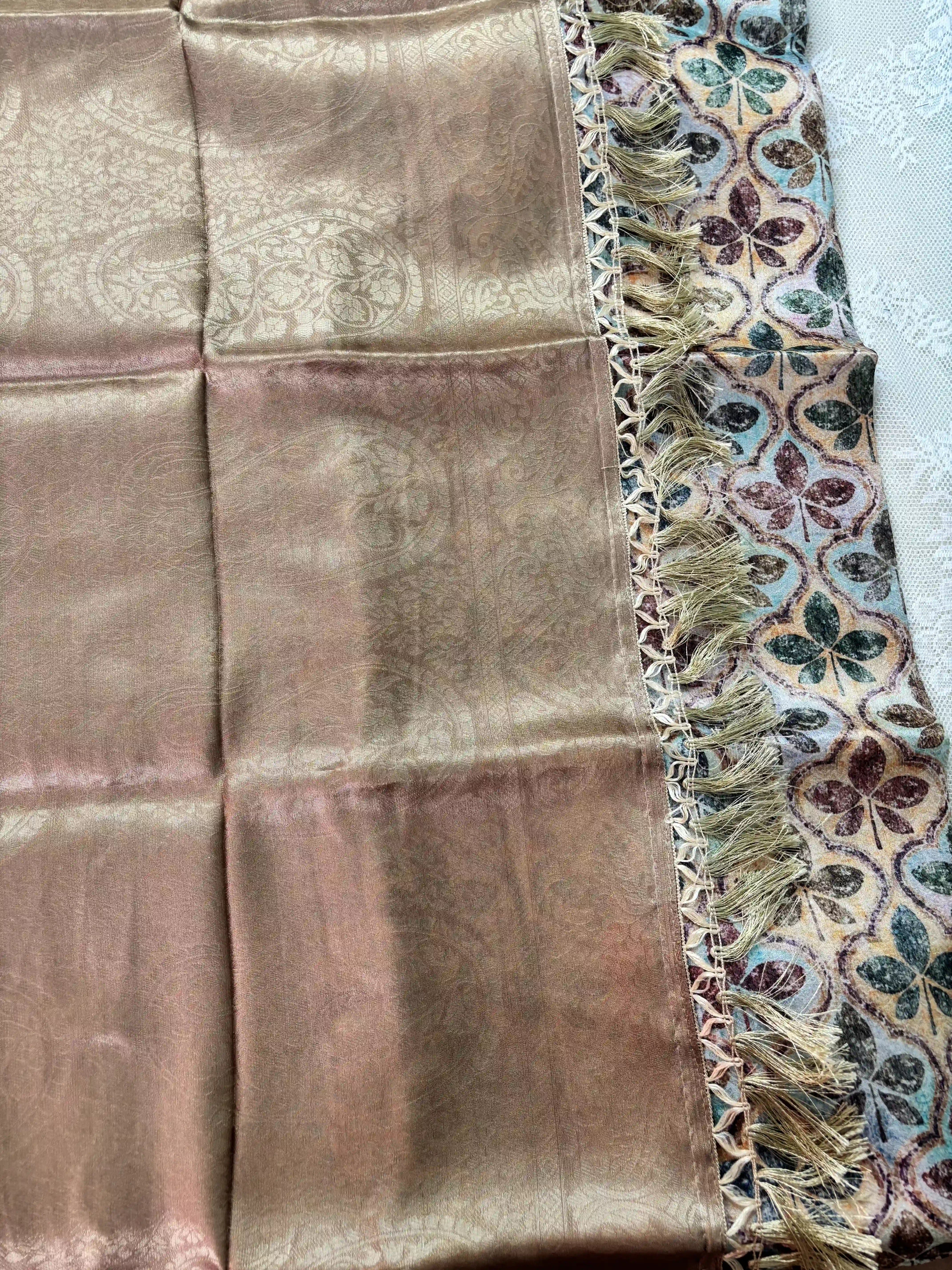 Multi Color Leaf Motif with Silk textured Body and Gold Mustard Border and Pallu
