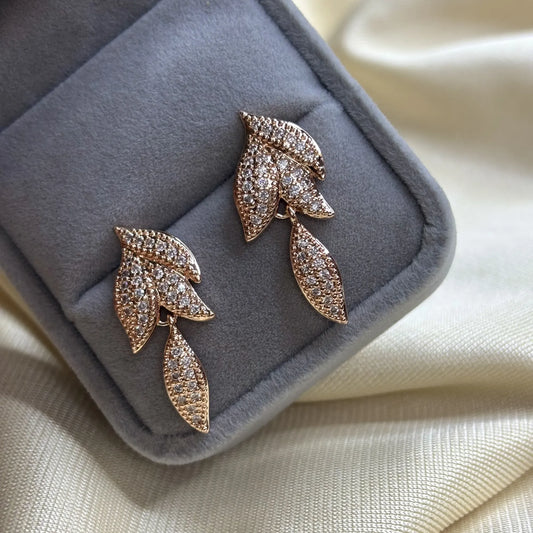 Rose Gold Leaf Cluster Stud Earrings | ER-T1-003