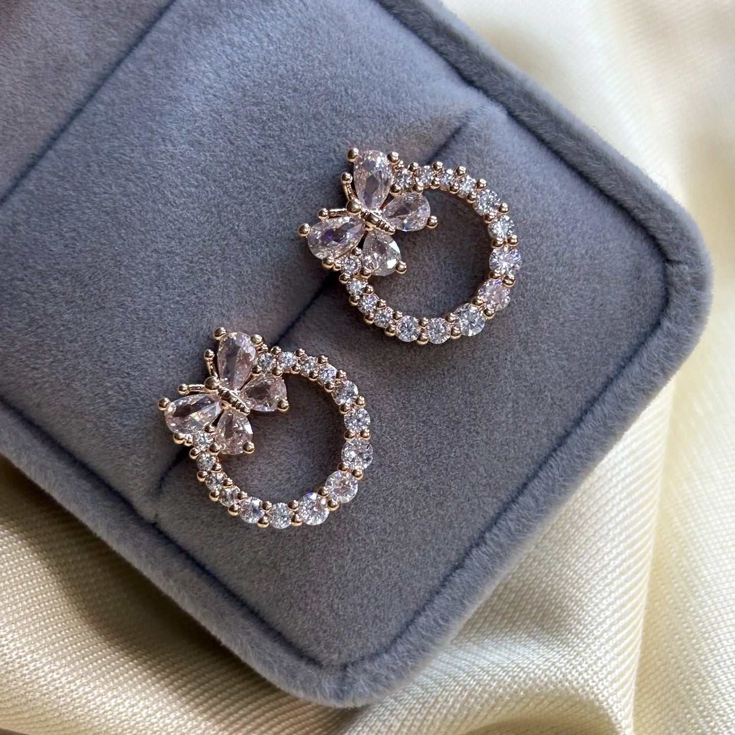 Crystal Butterfly Loop Earrings (Rose Gold Finish) | ER-T1-006