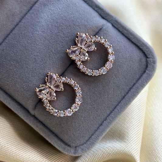 Crystal Butterfly Loop Earrings (Rose Gold Finish) | ER-T1-006