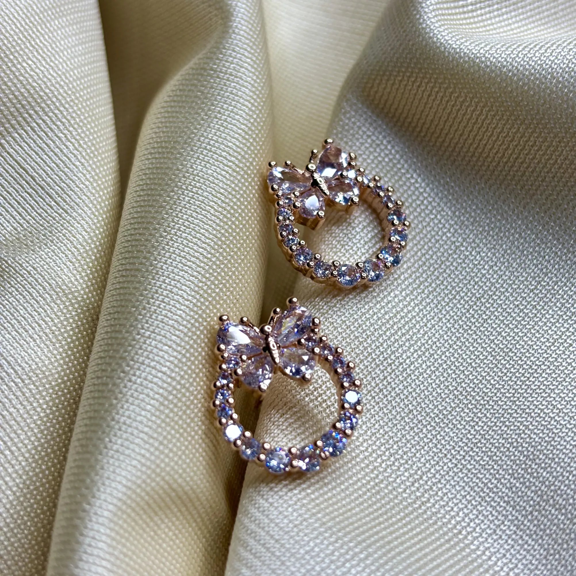 Crystal Butterfly Loop Earrings (Rose Gold Finish) | ER-T1-006