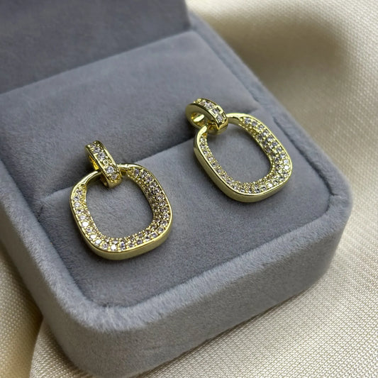 Glossy Gold Rectangular Drop Earrings | ER-T1-008