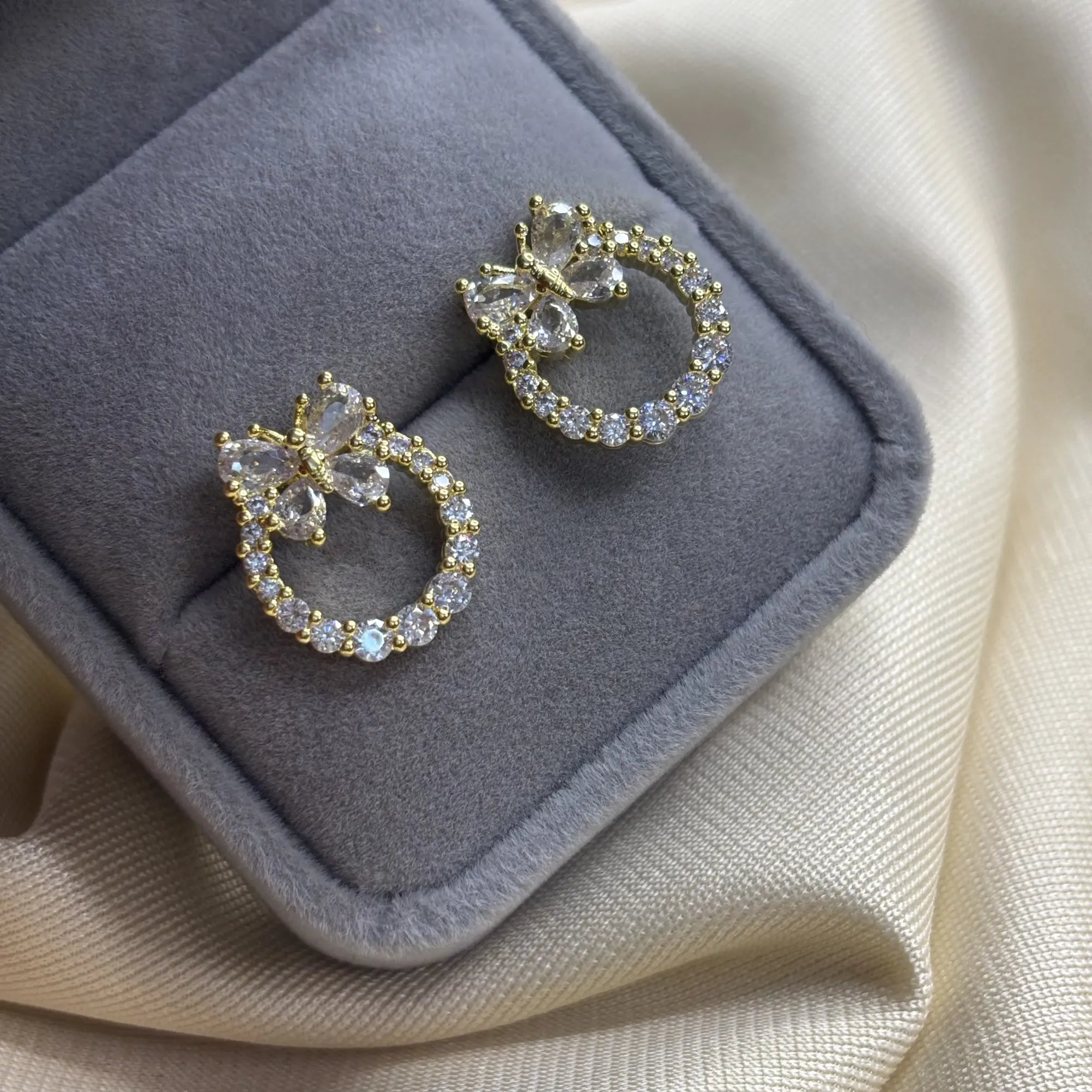 Crystal Butterfly Loop Earrings (Gold Finish) | ER-T1-009