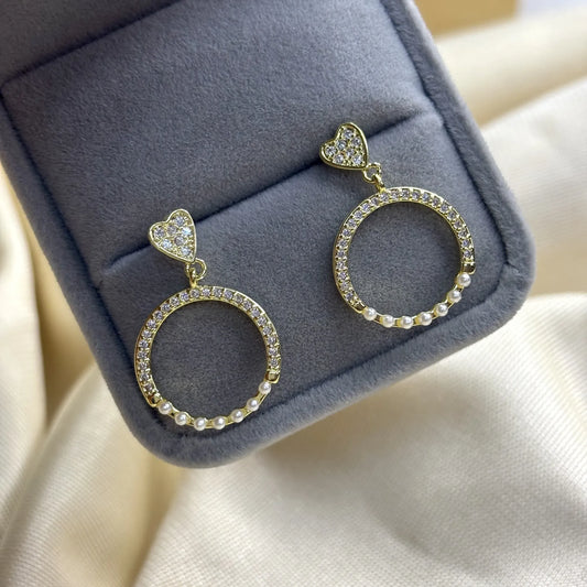Heart-Linked Pearl Circle Earrings | ER-T1-010