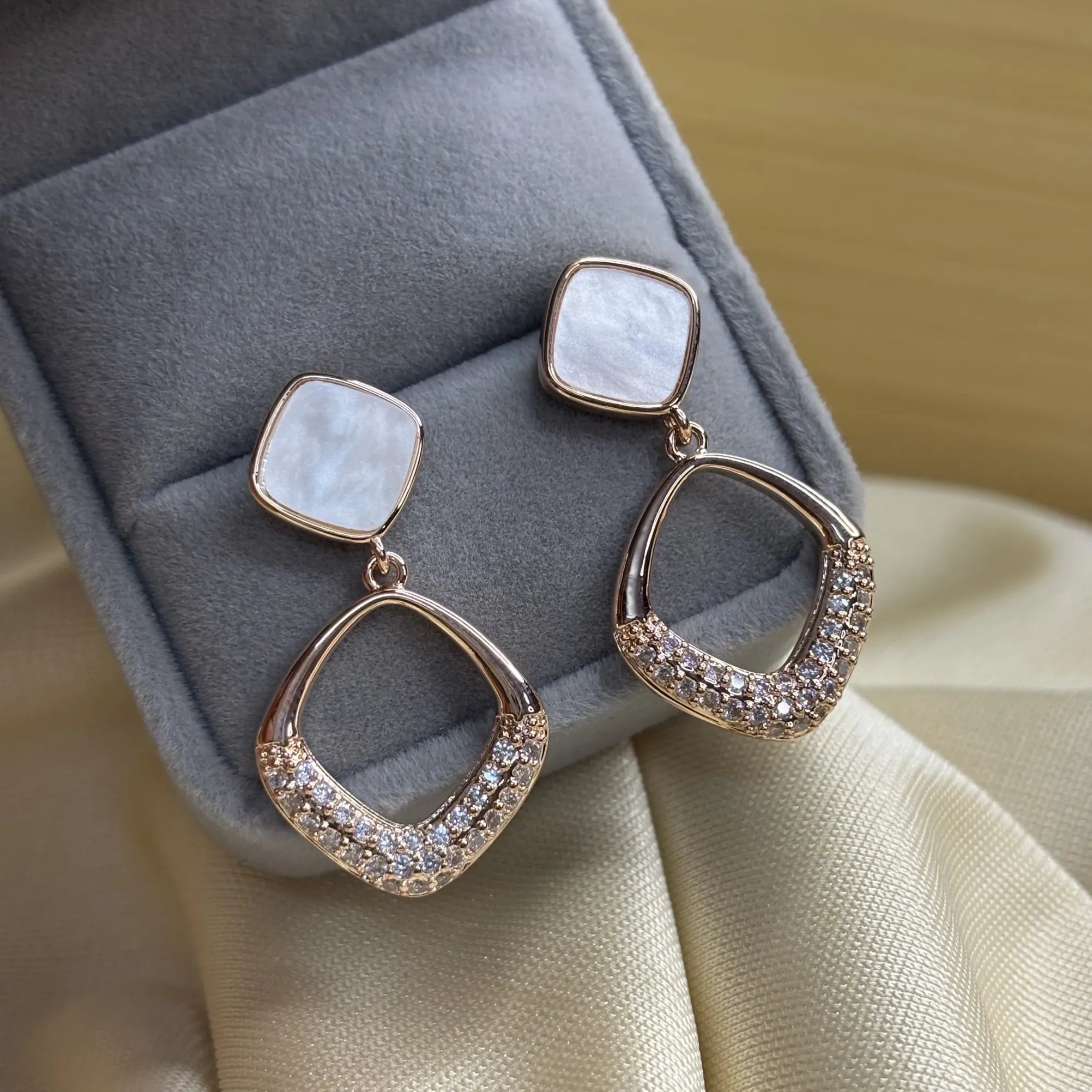 Elegant Mother-of-Pearl and Stone Drop Earrings | ER-T1-011
