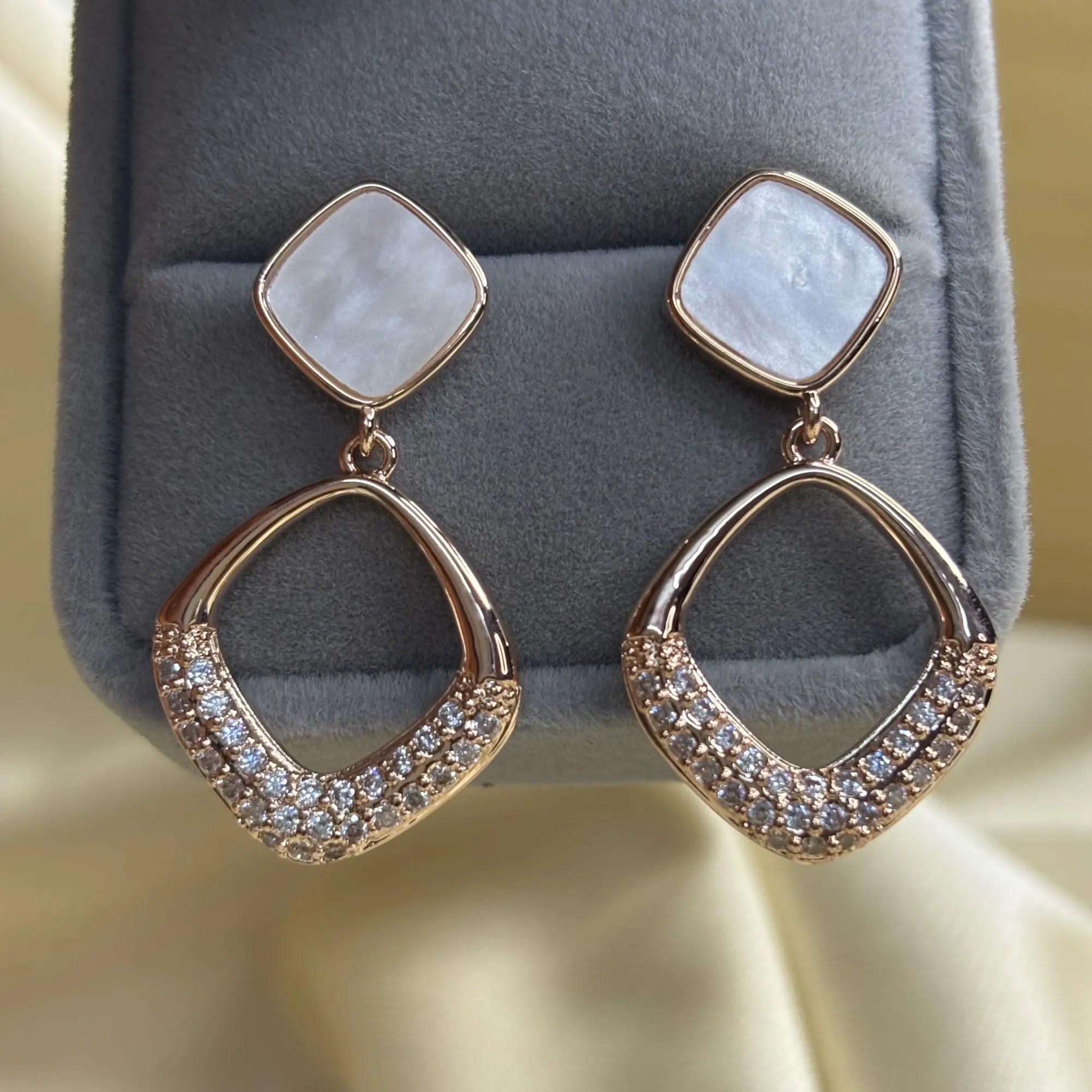 Elegant Mother-of-Pearl and Stone Drop Earrings | ER-T1-011