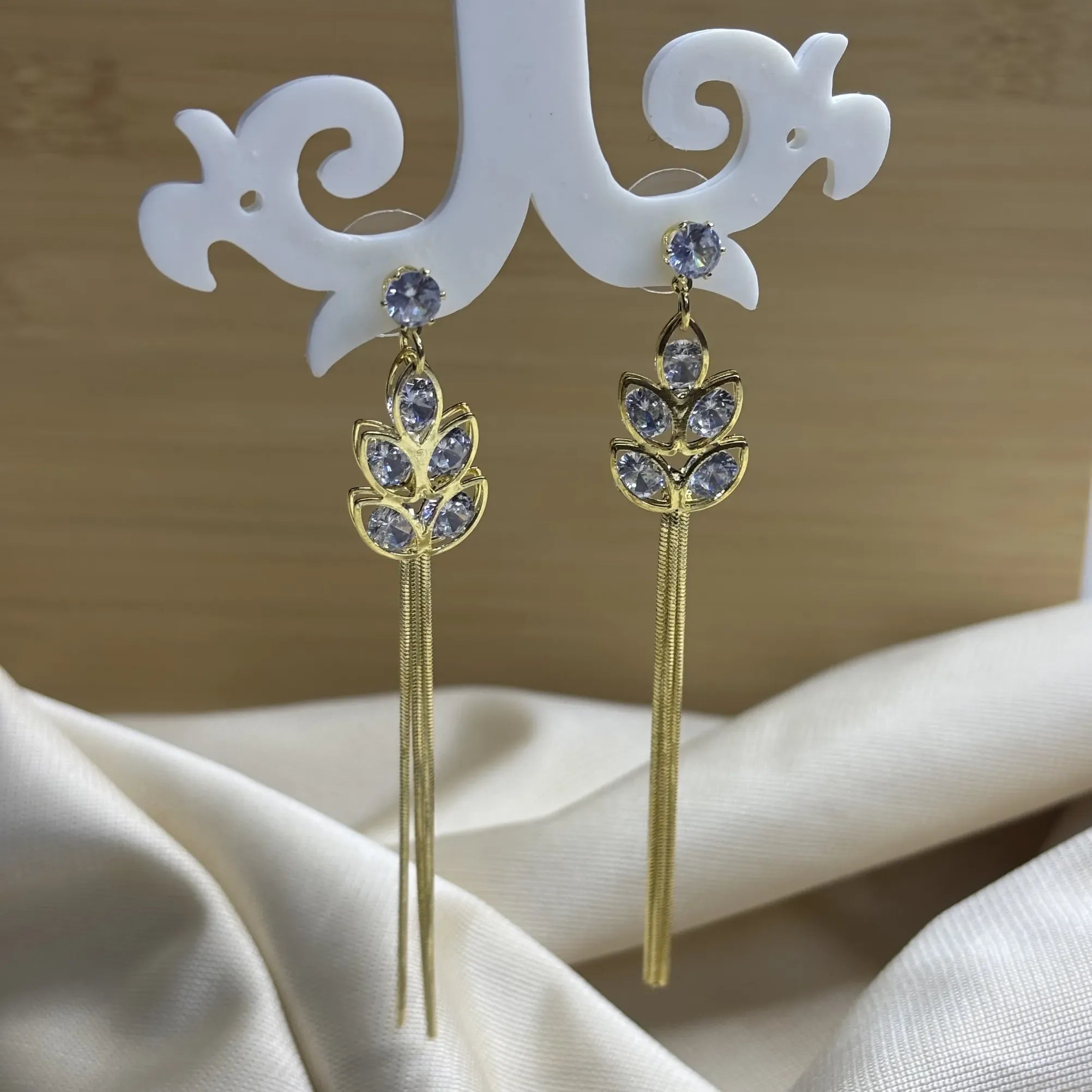 Crystal Leaf Dangle Earrings in Gold | ER-T1-014