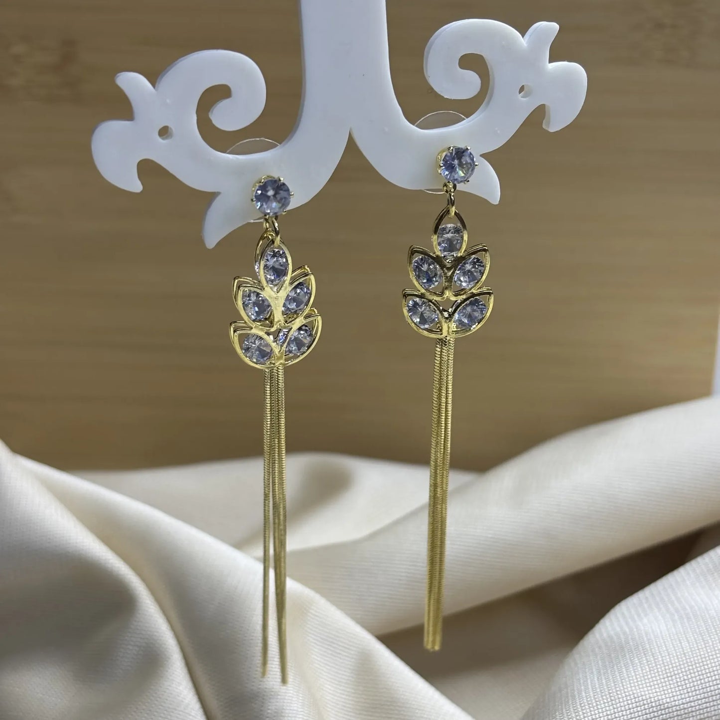 Crystal Leaf Dangle Earrings in Gold | ER-T1-014