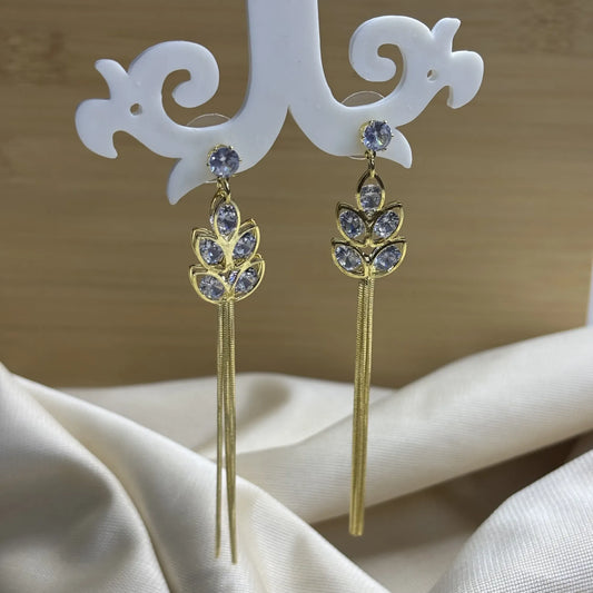 Crystal Leaf Dangle Earrings in Gold | ER-T1-014