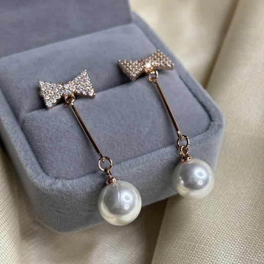 Elegant Pearl Drop Earrings with Bow Top | ER-T1-016