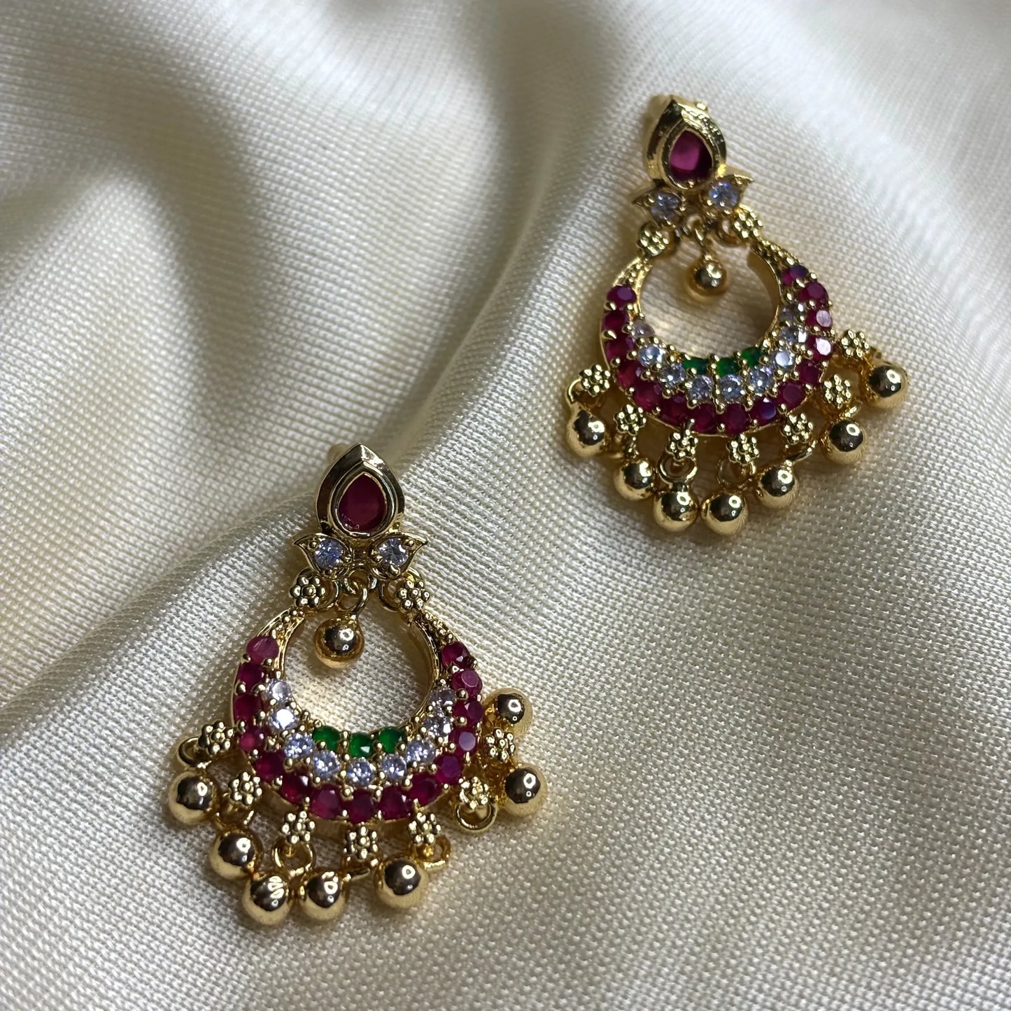 Statement Peacock Jhumkas in Antique Tone with Ruby Red stones | ER-T1-018