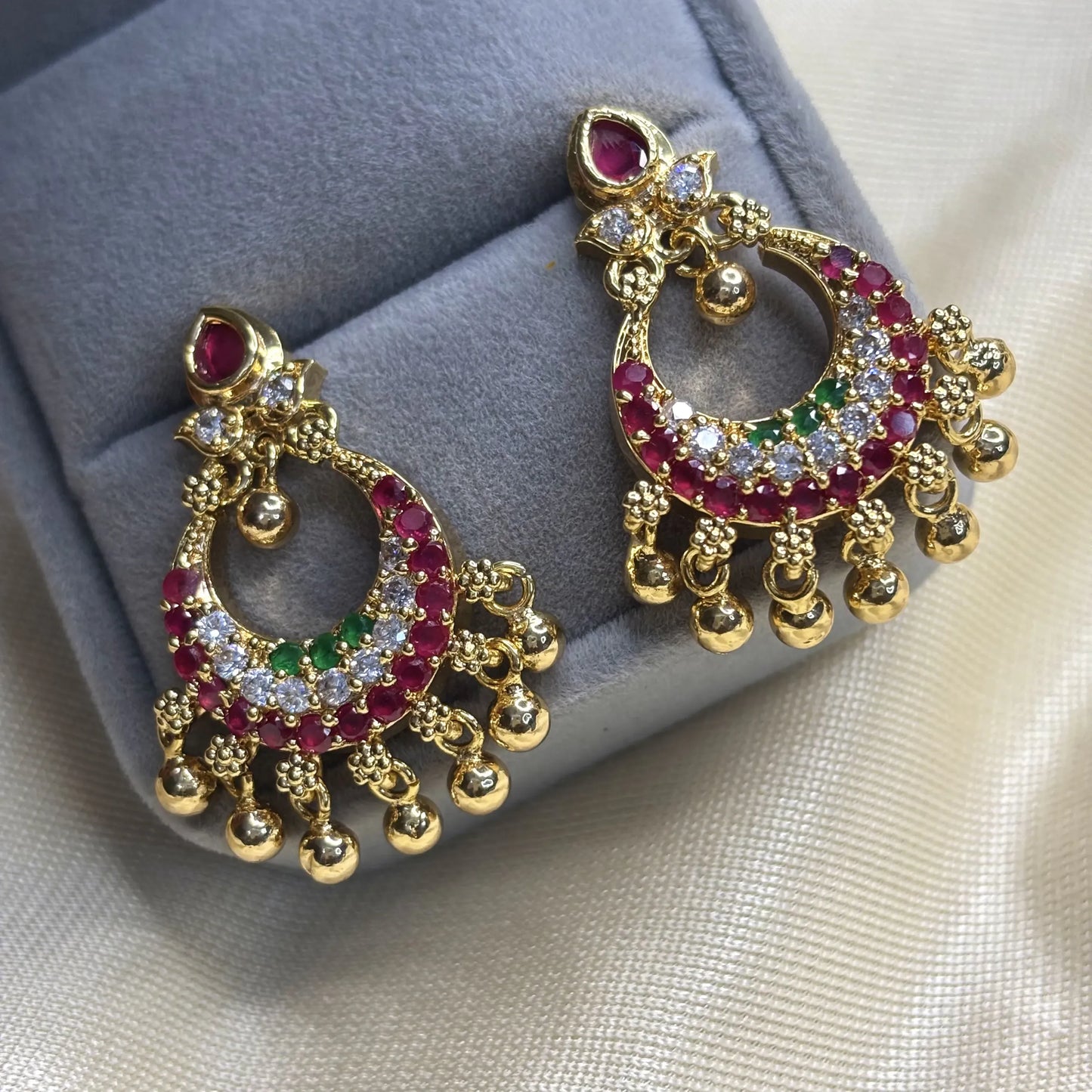 Statement Peacock Jhumkas in Antique Tone with Ruby Red stones | ER-T1-018