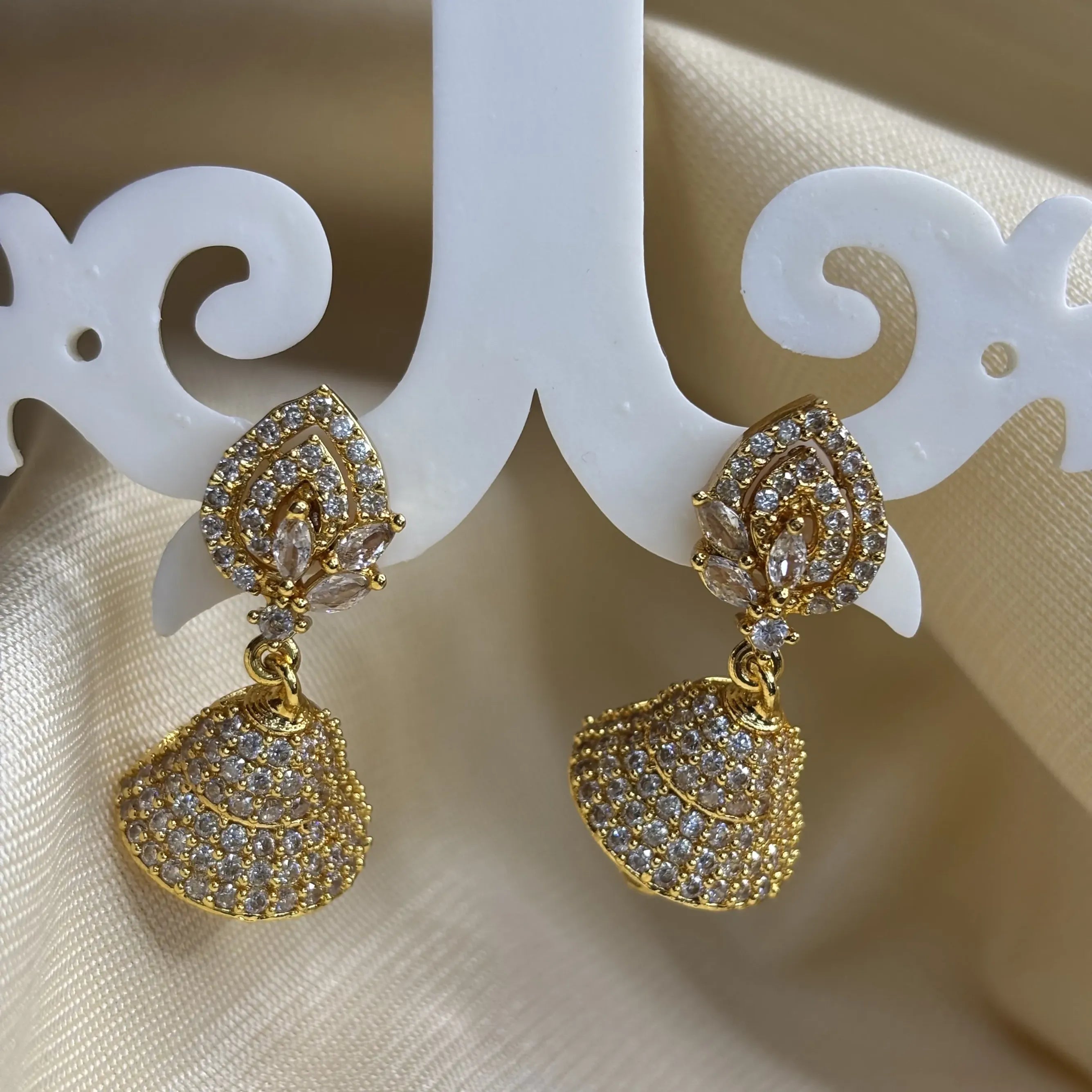 Elegant White Leaves and Pearl Drop Jhumkas | ER-T1-019