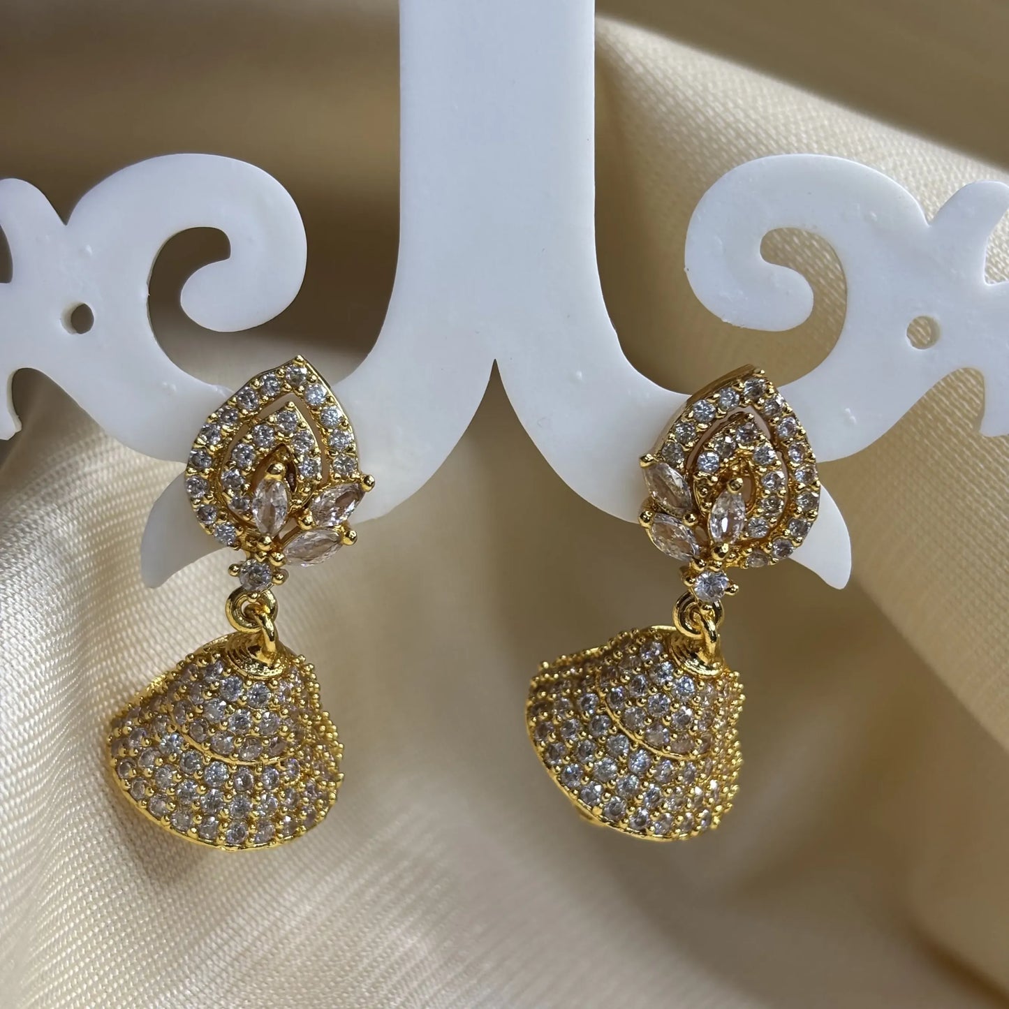 Elegant White Leaves and Pearl Drop Jhumkas | ER-T1-019