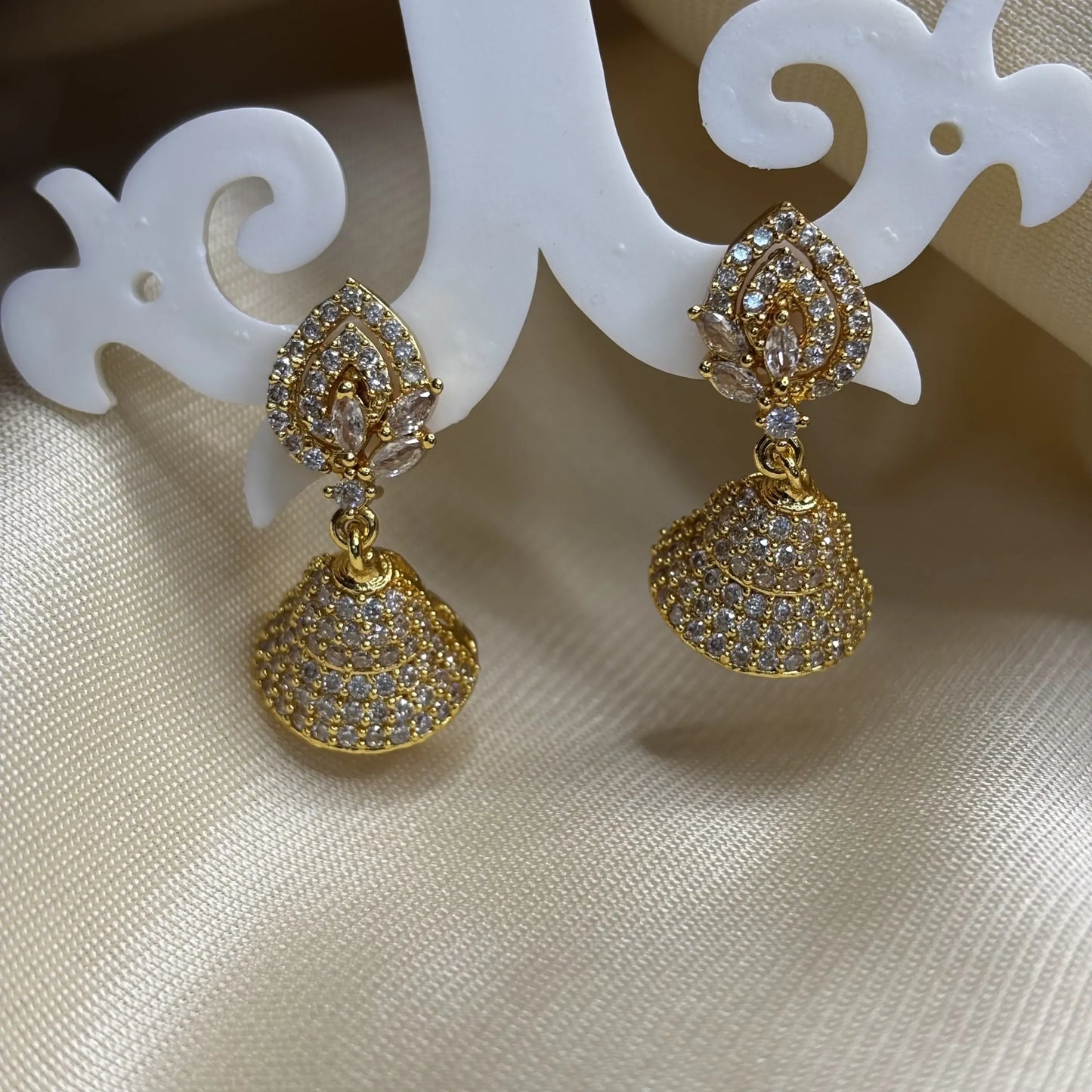 Elegant White Leaves and Pearl Drop Jhumkas | ER-T1-019